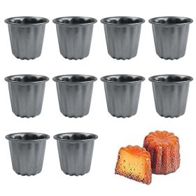 10pcs Carbon Steel Canele Baking Molds Carbon Steel Cake Pan Baking Molds Cookware Mini Molds For French Pastry Custard Cookie (Color: Canele Molds)